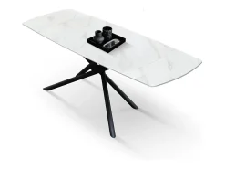 Mesa de cerámica blanca, base de metal negro, extensible 160x90-240x90 cm - BONIFACIO