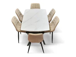Mesa de cerámica blanca, base de metal negro, extensible 160x90-240x90 cm - BONIFACIO