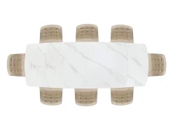Mesa de cerámica blanca, base de metal negro, extensible 160x90-240x90 cm - BONIFACIO
