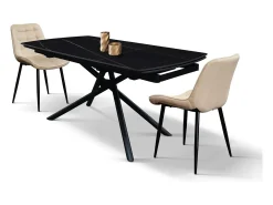 Mesa de cerámica negra, base de metal negro, extensible 160x90 - 240x90 cm - BONIFACIO