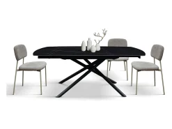 Mesa de cerámica negra, base de metal negro, extensible 120x88-180x88 - BONIFACIO