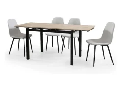 Mesa de Cocina Extensible – 110/170x70x75 cm, Tapa MDF en Acabado Roble y Patas Metálicas Negras, con Dos Alas Laterales, Diseño Moderno y Funcional.