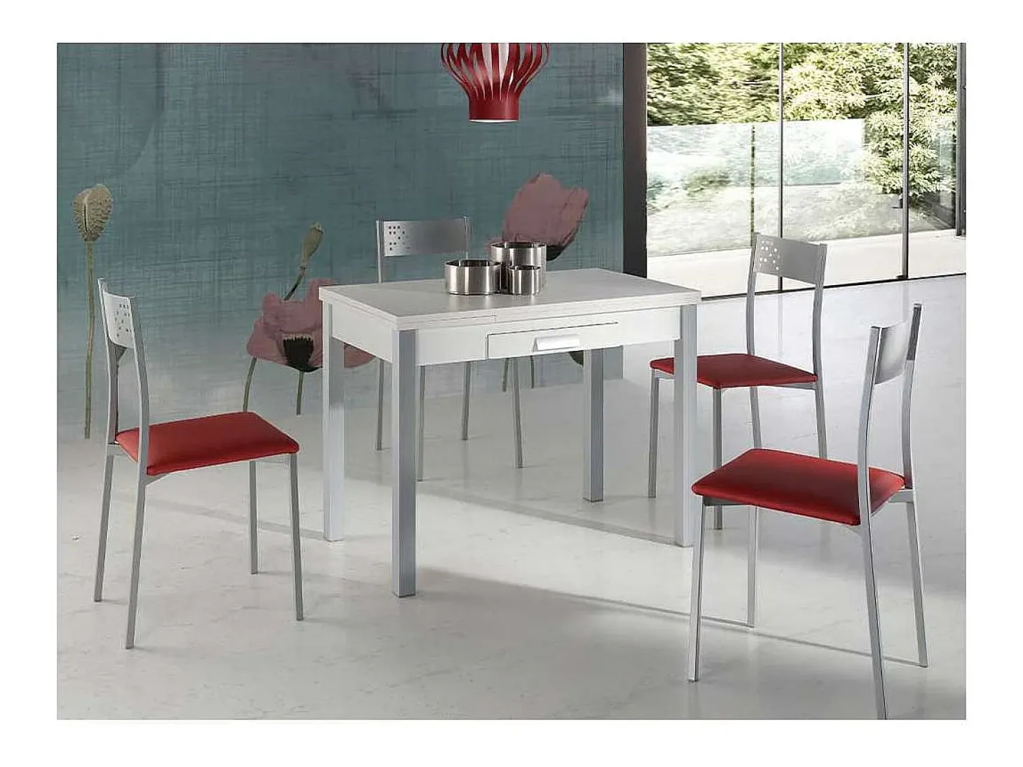 Mesa de cocina Isabella extensible acabado blanco, 100/160 x 60 x 76 cm (largo x ancho x a