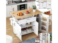 Mesa de cocina móvil plegable de roble, 132,5 x 44 x 90 cm, mueble multifunción, 5 ruedas