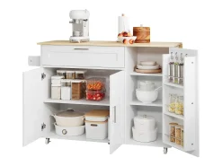 Mesa de cocina móvil plegable de roble, 132,5 x 44 x 90 cm, mueble multifunción, 5 ruedas