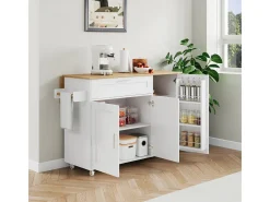 Mesa de cocina móvil plegable de roble, 132,5 x 44 x 90 cm, mueble multifunción, 5 ruedas