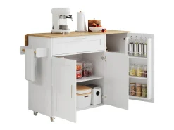 Mesa de cocina móvil plegable de roble, 132,5 x 44 x 90 cm, mueble multifunción, 5 ruedas