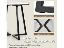 Mesa de comedor - 80 x 80 x 75 cm - Mesa redonda de metal con moderno diseño de mármol - MDF - Blanco/dorado
