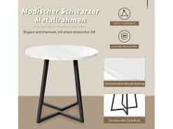 Mesa de comedor - 80 x 80 x 75 cm - Mesa redonda de metal con moderno diseño de mármol - MDF - Blanco/dorado