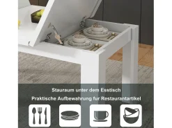Mesa de comedor 12070 cm, con almacenaje, diseño moderno, MDF, blanco (120,65x49,53x22,23 cm)