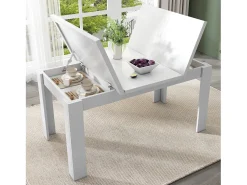 Mesa de comedor 12070 cm, con almacenaje, diseño moderno, MDF, blanco (120,65x49,53x22,23 cm)