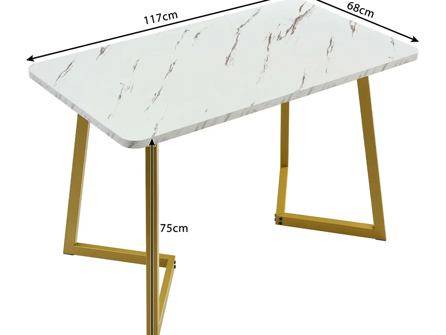 Mesa de comedor - tapa efecto mármol - patas de metal dorado - 117x68cm - Blanco y Dorado