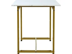 Mesa de comedor - tapa efecto mármol - patas de metal dorado - 120x70cm - Blanco y Dorado