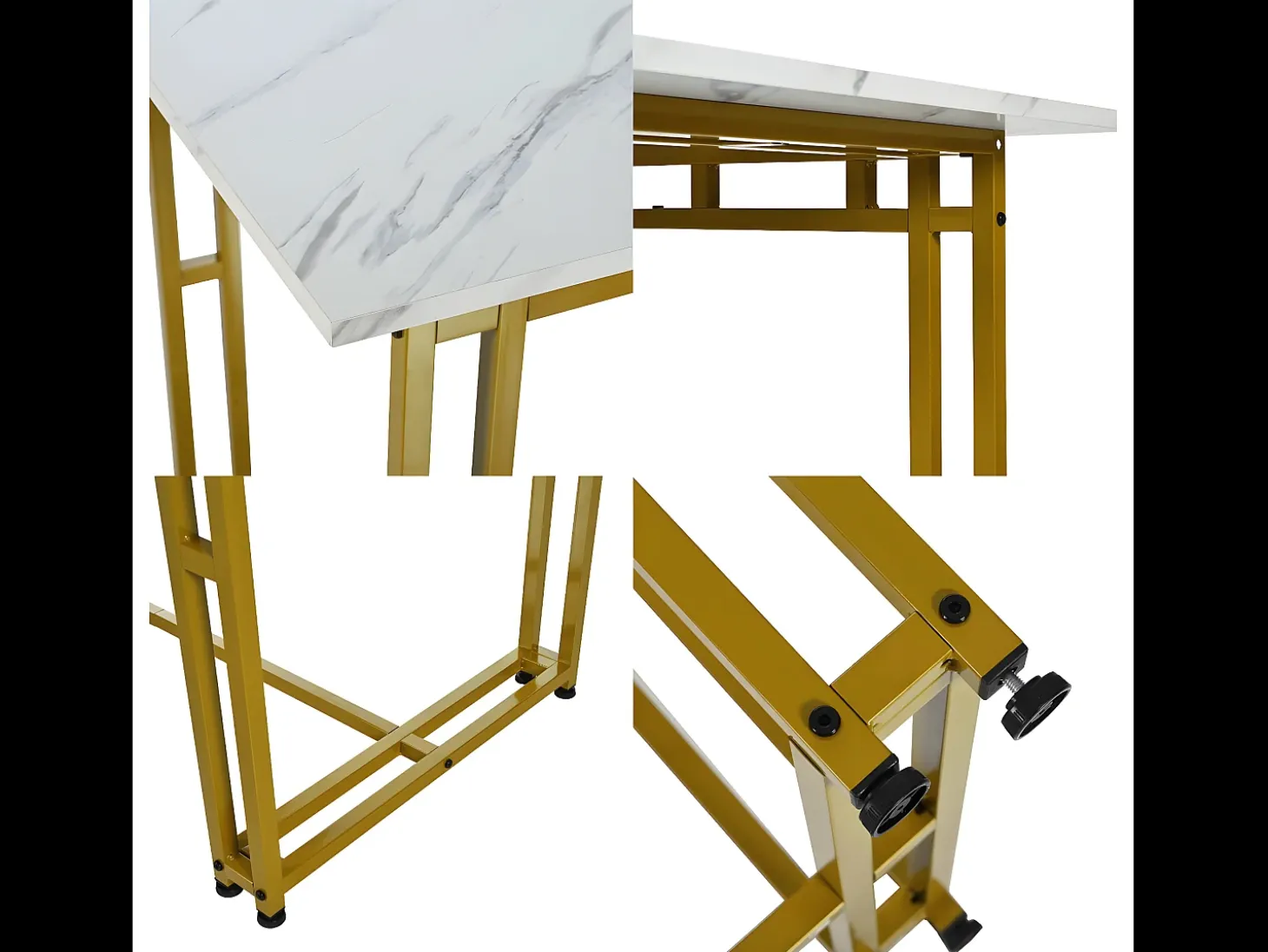 Mesa de comedor - tapa efecto mármol - patas de metal dorado - 120x70cm - Blanco y Dorado