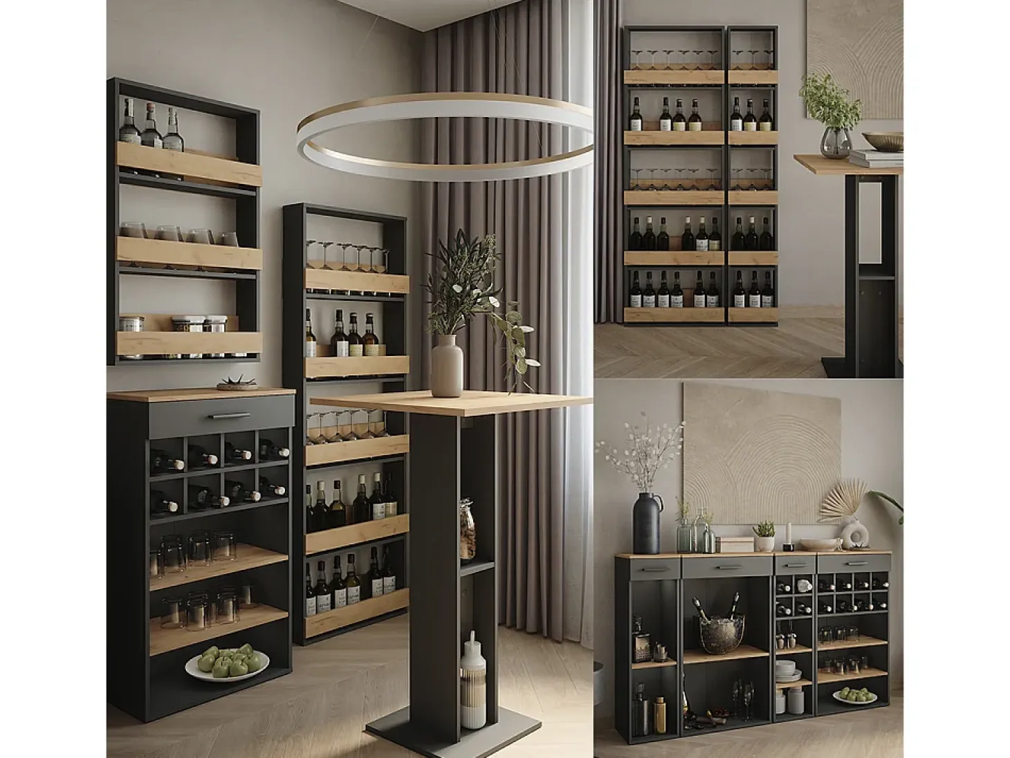 Mesa de comedor antracita/roble dorado 180x80x76 repose