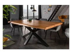 Mesa de comedor ARKAYA 180 cm – Tablero de madera maciza de acacia barnizada y estructura de metal negro – Estilo industrial y n