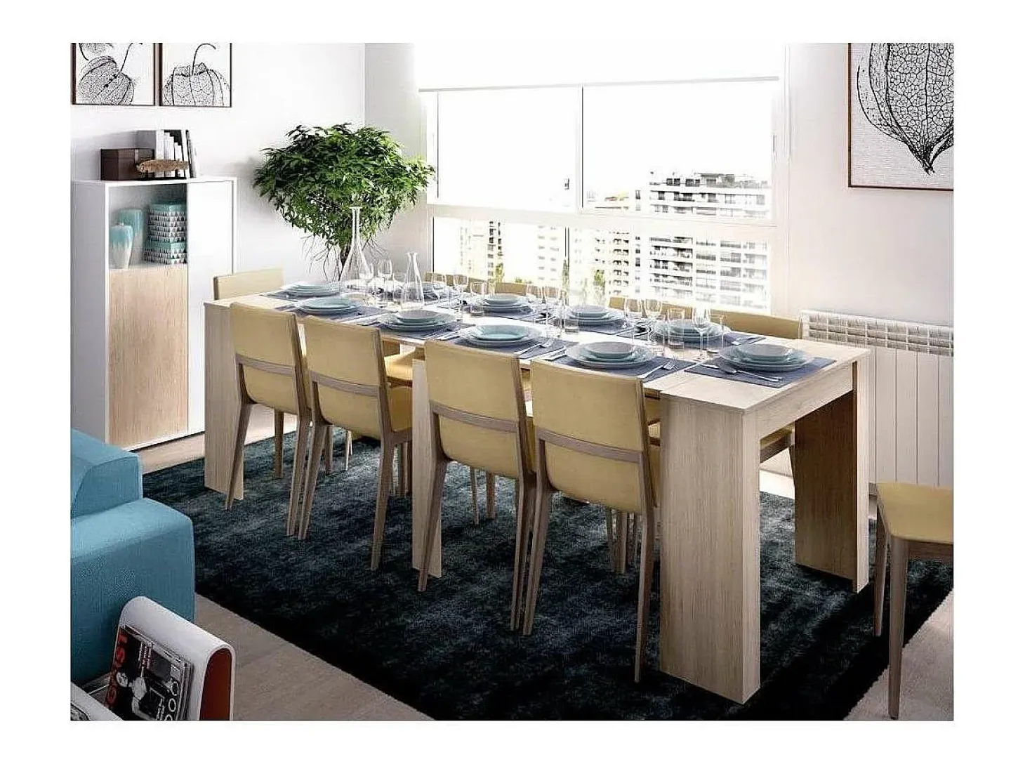 Mesa de comedor Bailen multifunción extensible en madera natural de 77 cm(alto), 54-101-1