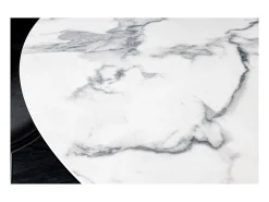 Mesa de comedor BAUMA 120 cm – Tablero redondo de cerámica efecto mármol blanco y patas de metal – Estilo moderno chic