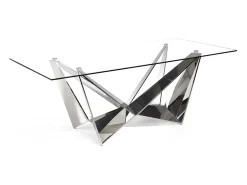Mesa de comedor Bazika 220 cm de cristal templado con patas de metal cromado
