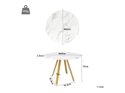 Mesa de comedor blanca - Mesa de comedor con tablero de MDF y patas de metal dorado - decoración estampada