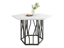 Mesa de comedor blanca - Mesa de comedor con tablero hexagonal y estructura de metal negro - para comedor y sala de estar