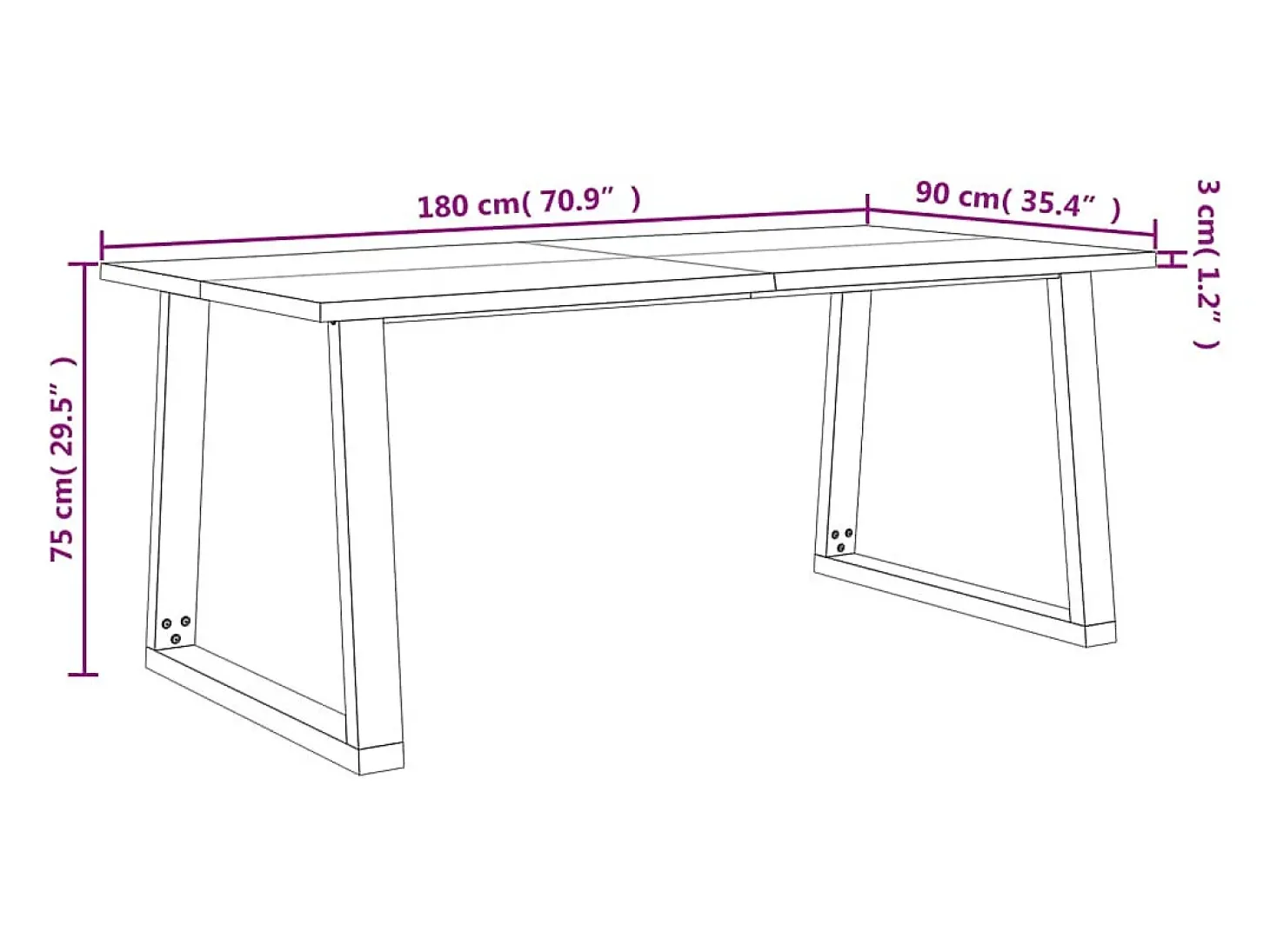 Mesa de comedor con borde vivo madera maciza acacia 180x90x75cm