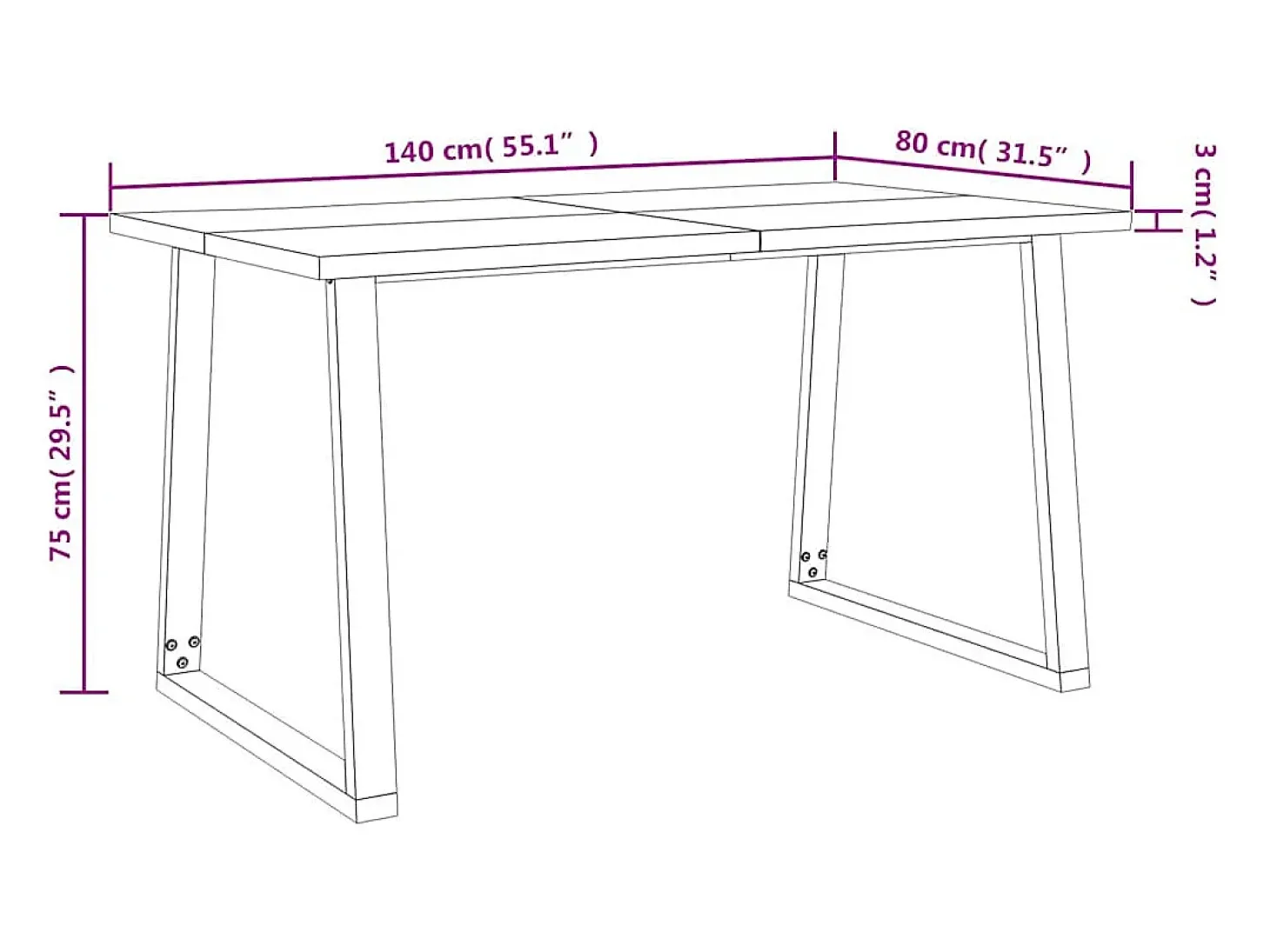 Mesa de comedor con borde vivo madera maciza acacia 140x80x75cm