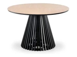 Mesa de comedor contemporánea redonda con tablero de aspecto roble natural y pata central negra OCTANT