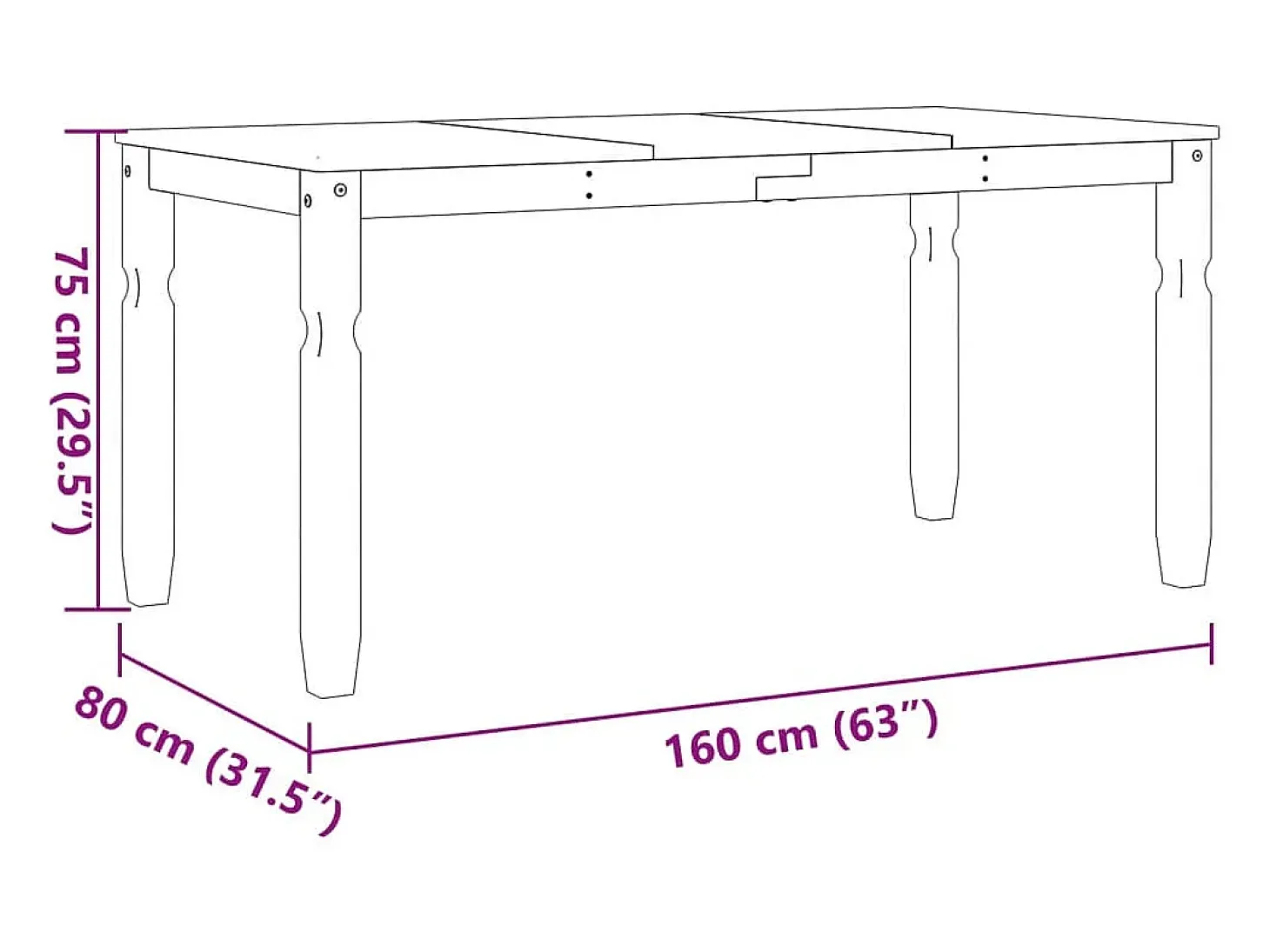 Mesa de comedor Corona madera maciza pino blanco 160x80x75 cm