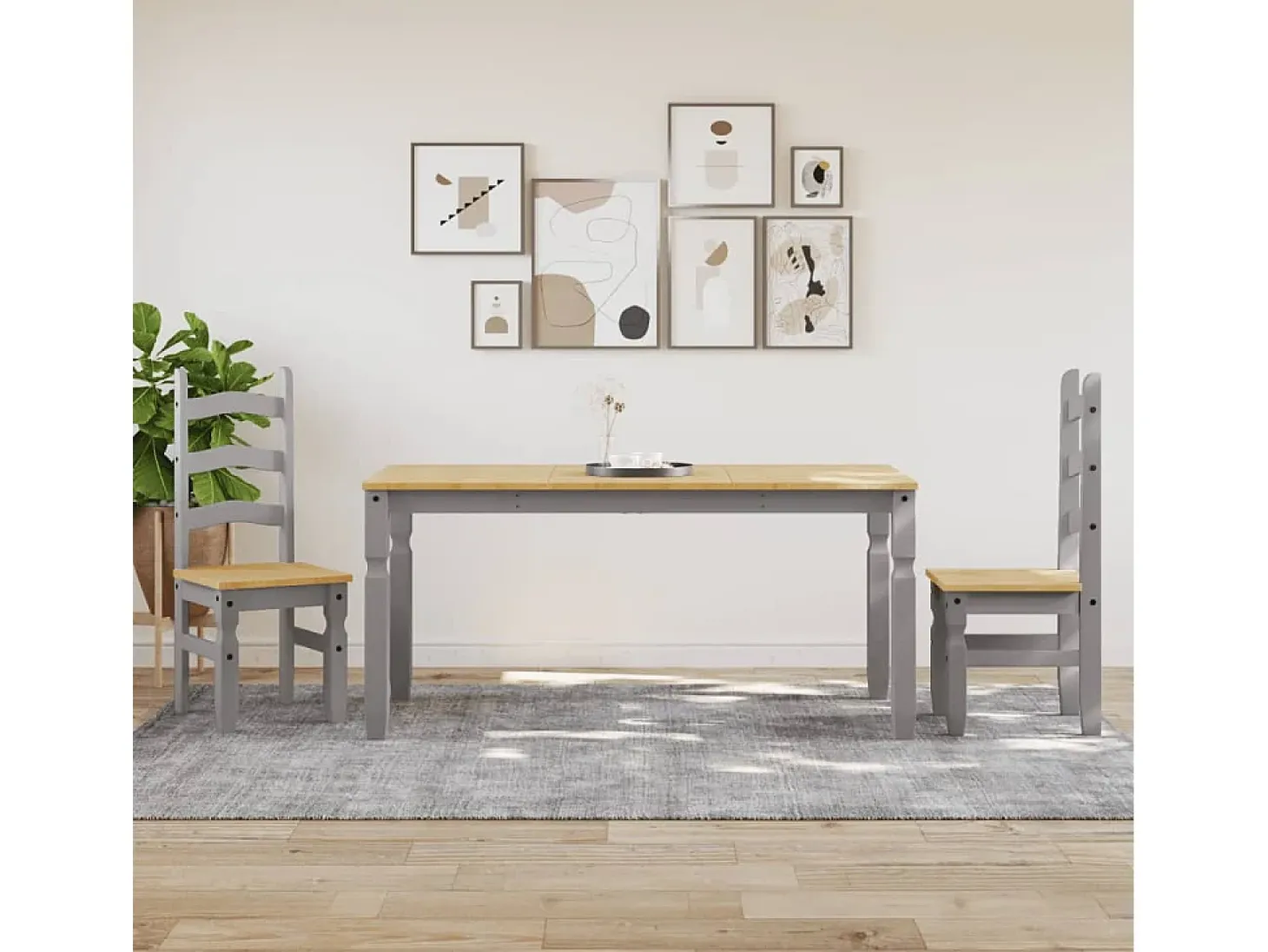 Mesa de comedor Corona madera maciza de pino gris 160x80x75 cm ES484227