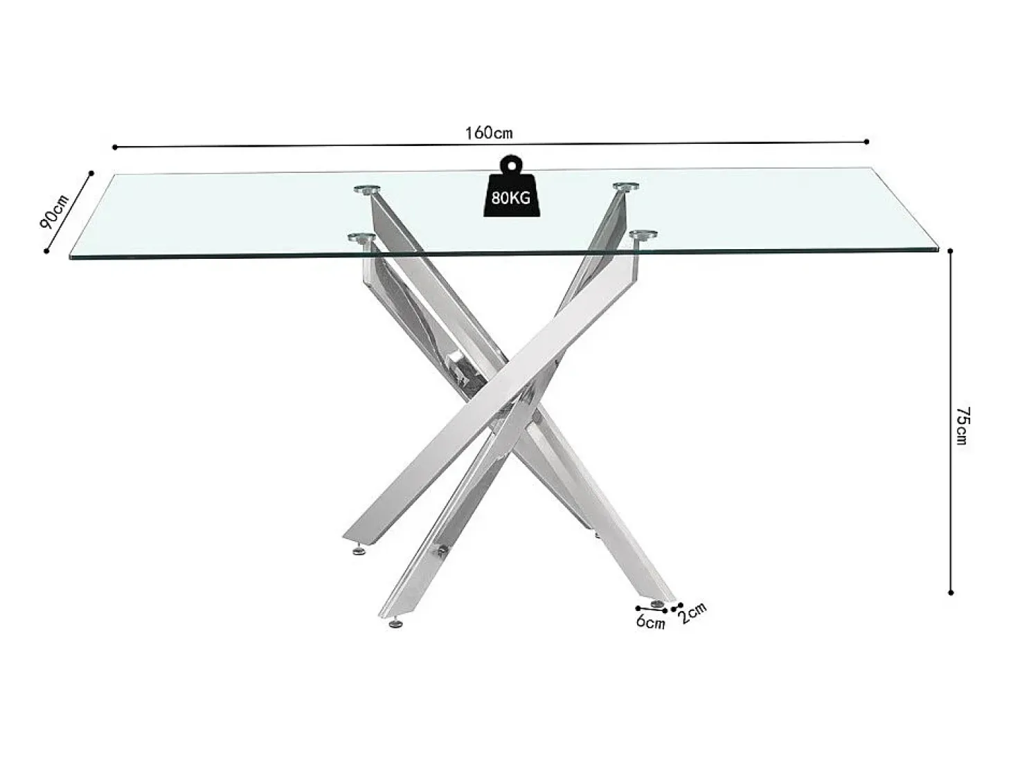 Mesa de comedor CRISTELIA – 160x90 cm – Tablero de cristal – Patas de metal cromado – Diseño elegante y luminoso
