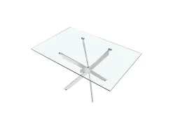 Mesa de comedor CRISTELIA – 160x90 cm – Tablero de cristal – Patas de metal cromado – Diseño elegante y luminoso