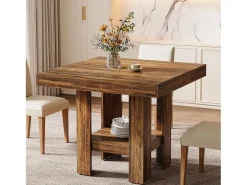Mesa de comedor cuadrada para 4 personas, mesa de cocina pequeña con estante de almacenamiento, mueble de comedor compacto para apartamentos