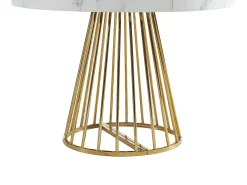 Mesa de comedor de 2 a 12 comensales de MDF y acero - Efecto mármol blanco y dorado - FIRELA