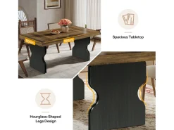 Mesa de comedor de 160 cm para 4-6 personas, mueble de cocina y comedor estilo campesino con patas en forma de reloj de arena, marrón y negro (solo la mesa)
