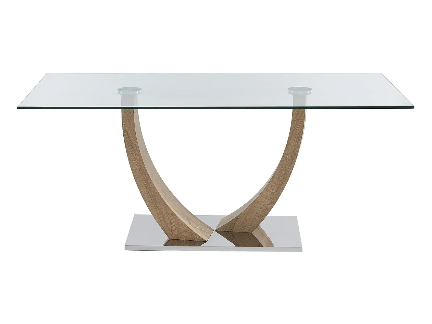 Mesa de comedor de 6 plazas de vidrio templado, acero y MDF natural claro - MELODIE II