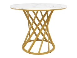 Mesa de comedor de 4 plazas - 80 x 80 x 76 cm - mesa redonda con patas de metal dorado - tablero de MDF jaspeado - MDF + metal - blanco