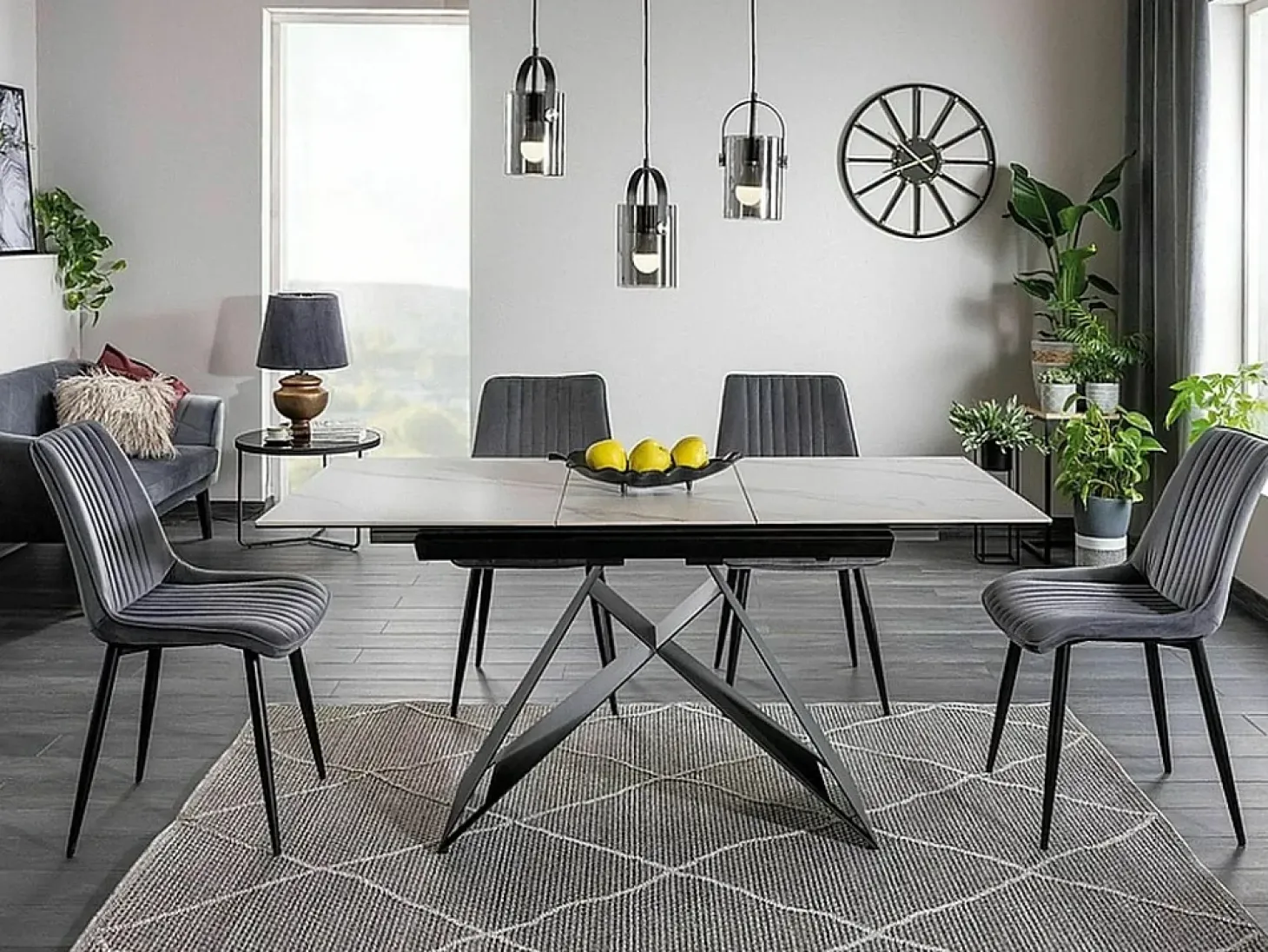 Mesa de comedor de diseño de mármol blanco y negro 120-160cm Holly SG