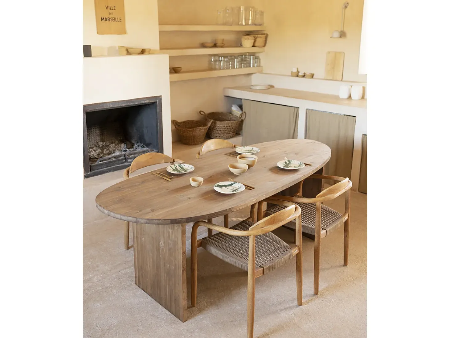 Mesa de comedor de forma orgánica de madera de abeto maciza Decowood en tono roble oscuro de 210,9x75cm - MUR - DECOWOOD