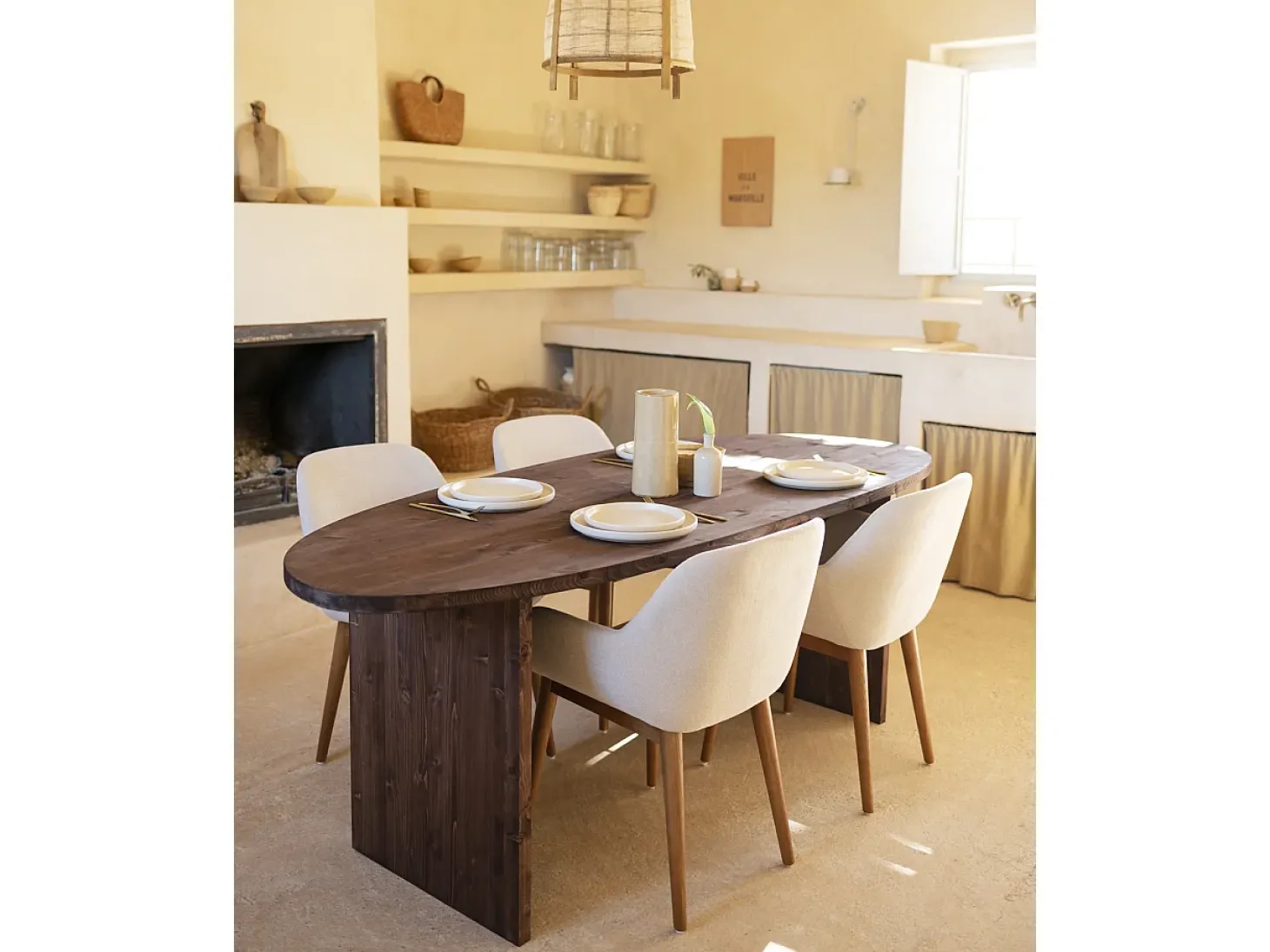 Mesa de comedor de forma orgánica de madera de abeto maciza Decowood en tono nogal de 210,9x75cm - MUR - DECOWOOD