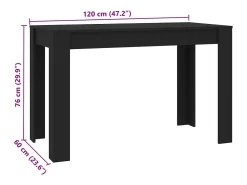 Mesa de comedor de madera contrachapada negro 120x60x76 cm