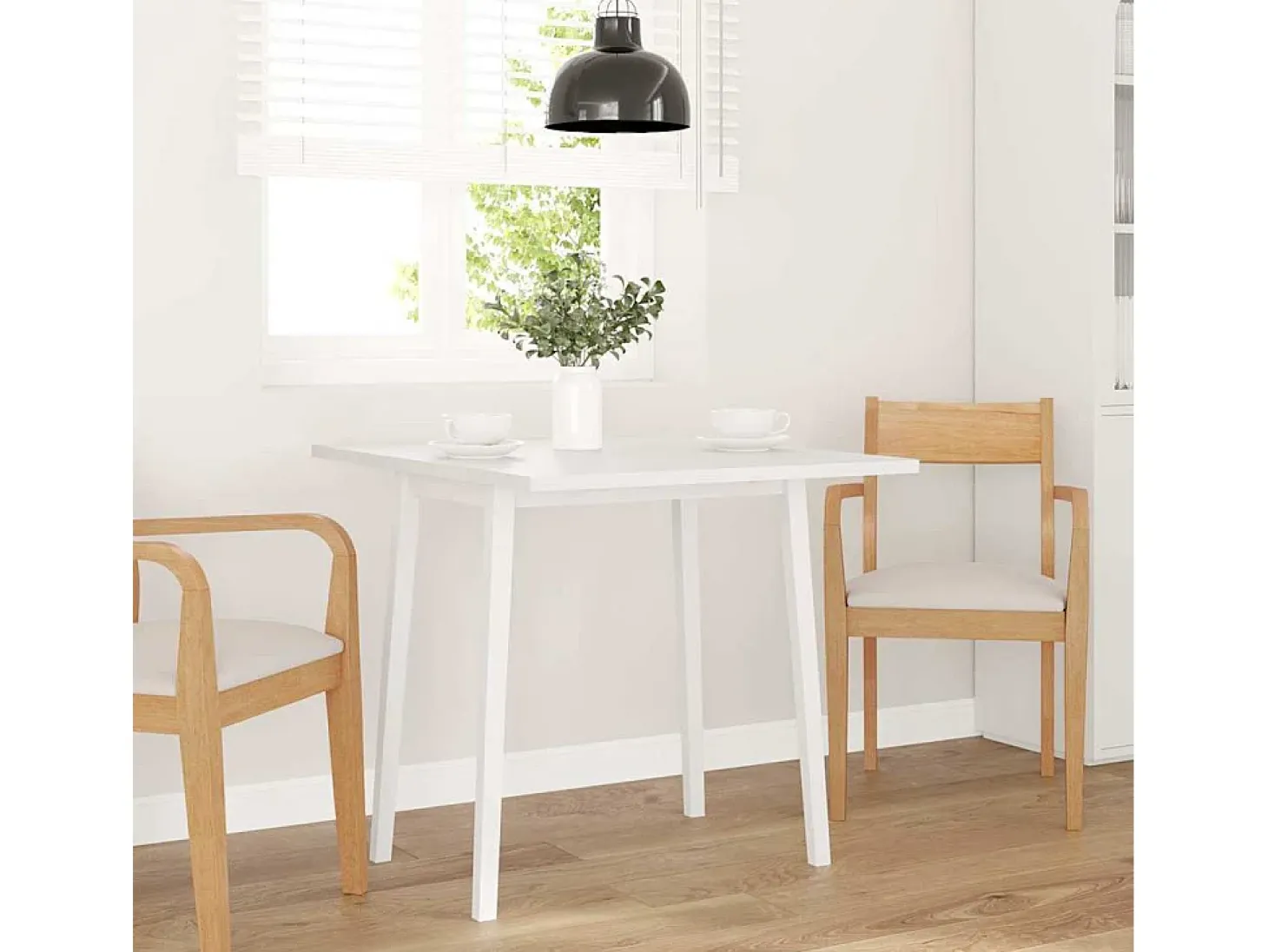 Mesa de comedor de madera maciza blanca y caucho