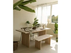 Mesa de comedor de madera de pino maciza rectangular con patas ranuradas Decowood de 200x80cm en tono roble medio - BALI - DECOWOOD