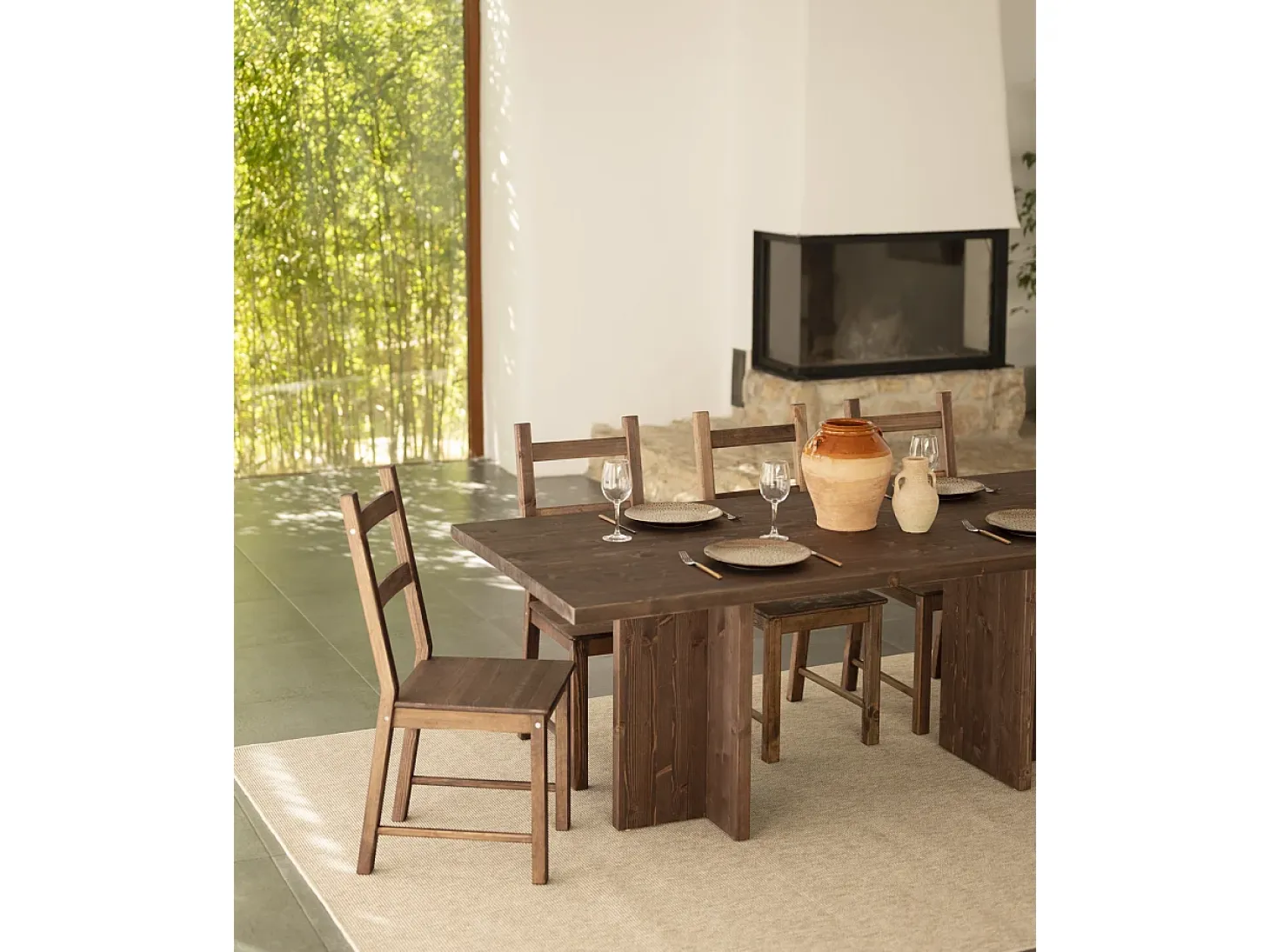 Mesa de comedor de madera maciza en tono nogal 160x75cm - TENA - DECOWOOD