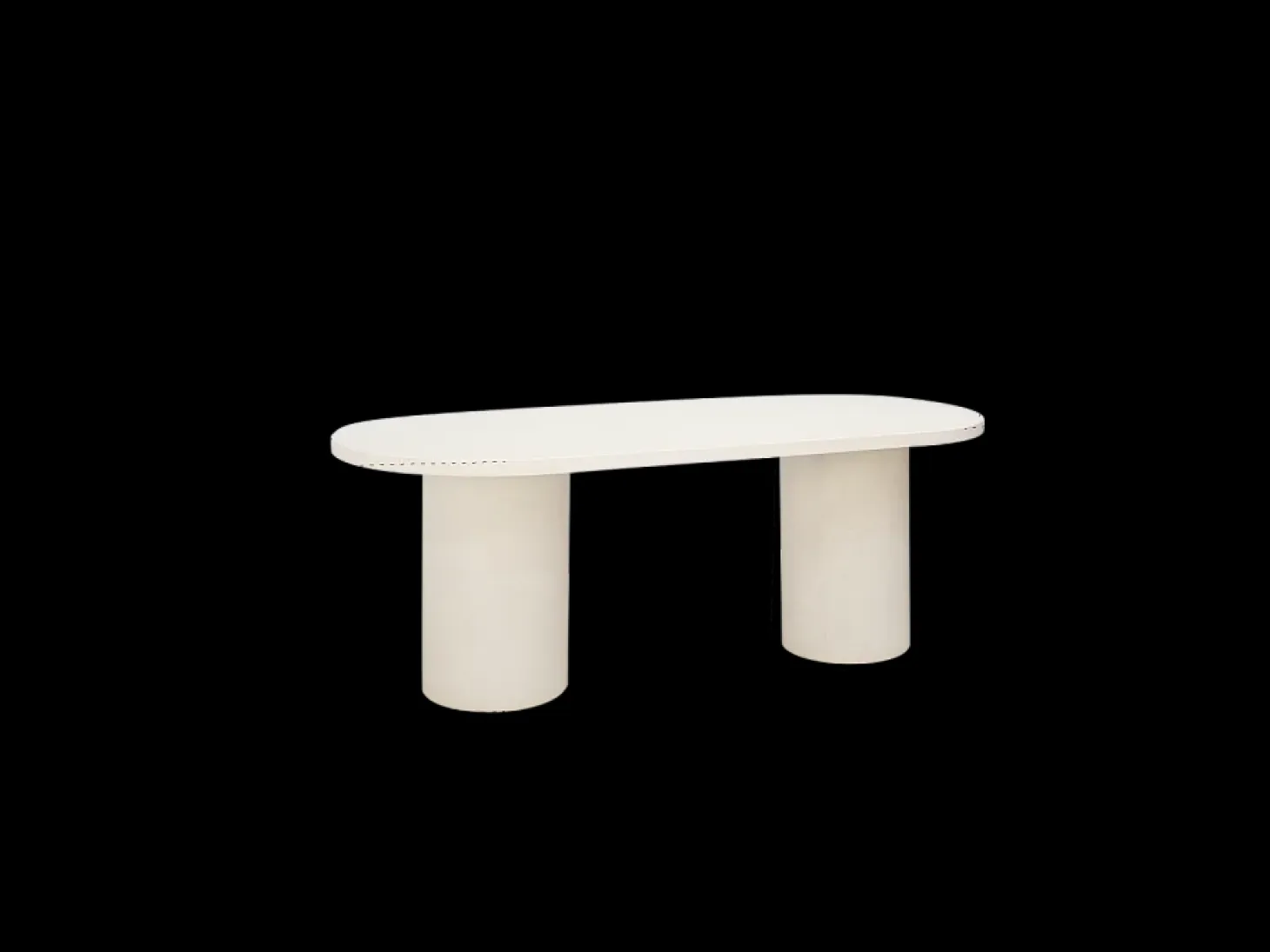 Mesa de comedor de madera de abeto maciza en microcemento ovalada y patas cilíndricas de 160x75cm en tono blanco roto - LUCÍA - DECOWOOD