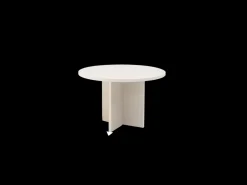 Mesa de comedor de madera maciza de abeto redonda Decowood en tono blanco en microcemento y pata en roble oscuro de Ø140x75cm - TOKYO - DECOWOOD
