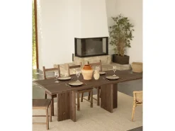 Mesa de comedor de madera maciza en tono nogal 180x75cm - TENA - DECOWOOD