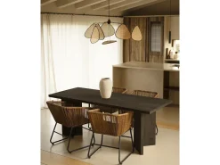 Mesa de comedor de madera maciza de abeto rectangular Decowood en tono negro de 200x75cm en tono negro - KYOTO - DECOWOOD