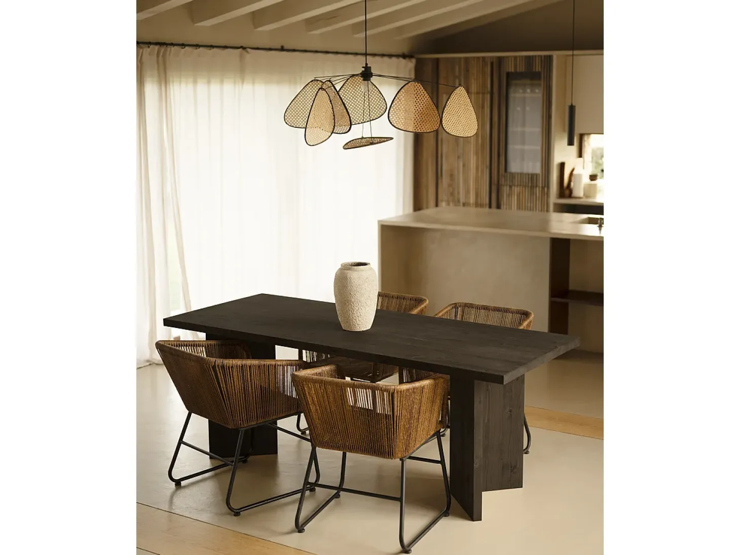 Mesa de comedor de madera maciza de abeto rectangular Decowood en tono negro de 200x75cm en tono negro - KYOTO - DECOWOOD