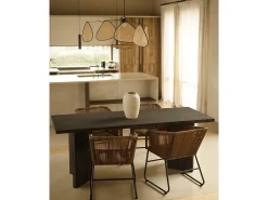 Mesa de comedor de madera maciza de abeto rectangular Decowood en tono negro de 200x75cm en tono negro - KYOTO - DECOWOOD